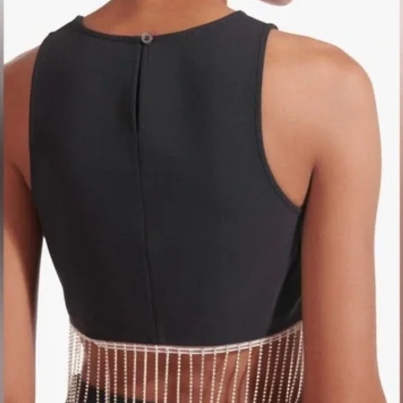 NWT Staud Kaz Top Rhinestone Crystal Fringe Black Crop Top Bling Cowgirl - Picture 2 of 2